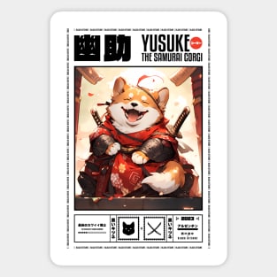 YUSUKE THE SAMURAI CORGI | OTAKU KAWAII DESIGN | WHITE Magnet